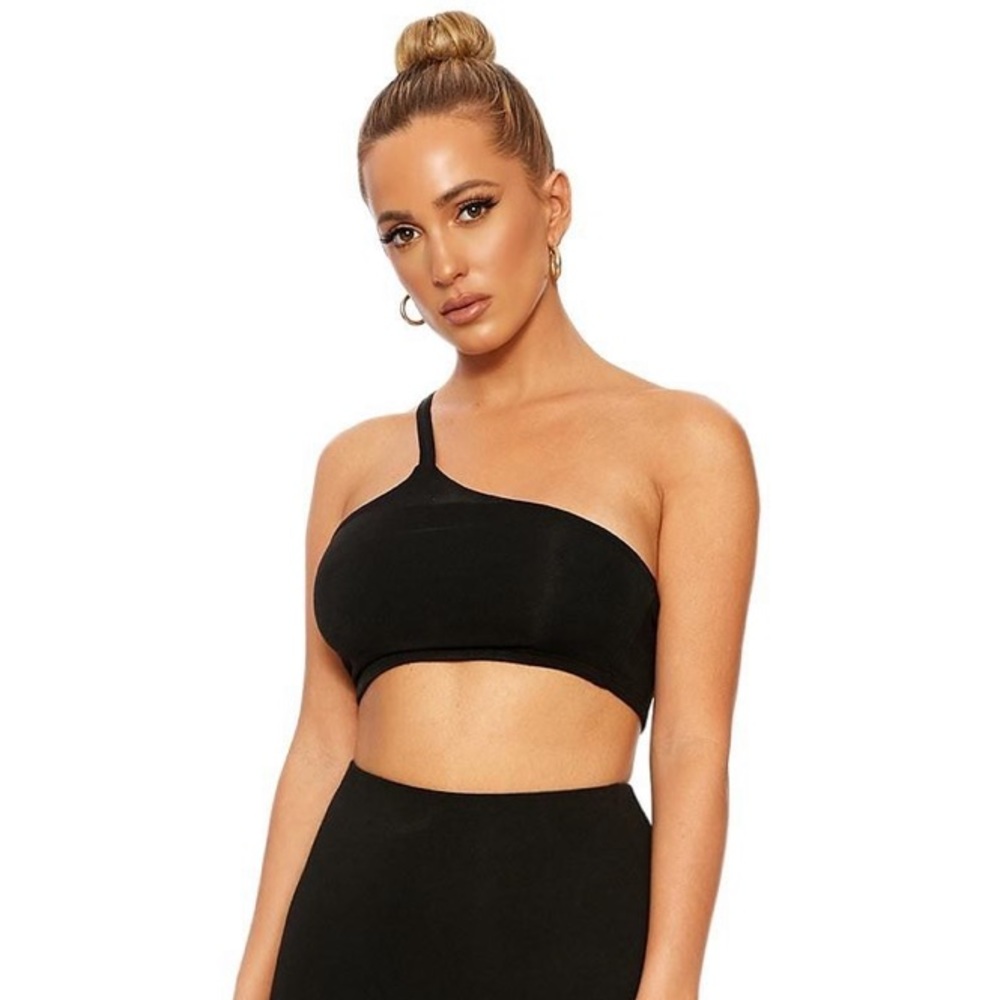Naked wardrobe black asymmetrical strap crop top - Picture 2 of 5